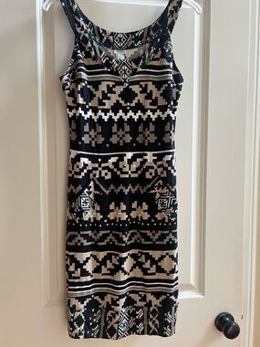 Cache Black and Cream Aztec Sheath Mini Dress